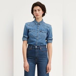 Levi’s Ultimate Western Blue Denim Snap Button Shirt Sz Small